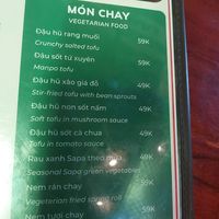 Vegetarian menu at Toàn Mán Restaurant  in Ta Van