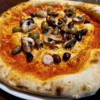 Vegan pizza with mushrooms and olives at The Star Inn in Morpeth