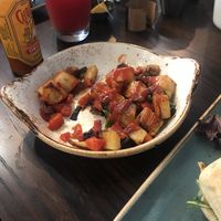 Roasted potatoes with veggies (cooked on a separate grill top)   at First Watch in Raleigh