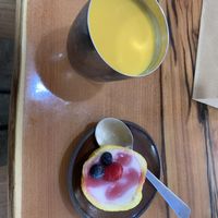Mango lassi and lemon dessert   at MAZU in Yellow Springs