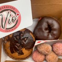 Vegan vanilla marble cookie/cake, Mexican hot coco donut, cinnamon sugar mochi balls  at Vio Handcrafted Pastries in Vacaville