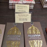 Vegan coffee chocolate with price information at Alluvia Chocolate Hoi An in Hoi An