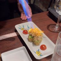 Vegan tuna with avocado and crispy rice  at Love For All in Kanazawa