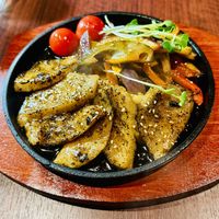 Vegan chicken with fresh vegetables  at Love For All in Kanazawa
