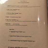 Dinner menu at Love For All in Kanazawa