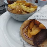 Gyro and new potatoes at The Real Greek in Glasgow