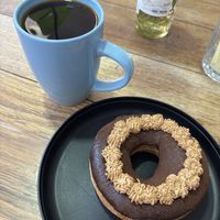 Tiramisu donut and coffee - daily promotion, 59 pesos  at Monaladona in Guadalajara