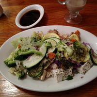 Steamed Vegetables in Tamari Ginger sauce, with Tofu and Tempeh at Whole in the Wall in Binghamton