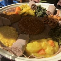 Vegetarian platter for three at Lucy Ethiopian Cafe in Boston