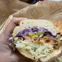 Dude this sando is LIT! Vegan Pee Wee on Dutch Crunch with all the toppings  at Ike's in Peoria