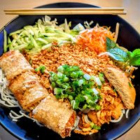 Vegan Vermicelli noodle salad with "chicken" and egg roll at Little Vietnamese Bistro in San Bruno