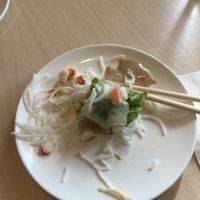 Half eaten veggie shrimp spring roll  at Little Vietnamese Bistro in San Bruno