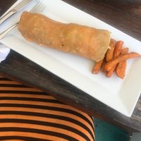 Falafel wrap & sweet potato fries at Juice Bar at ArtSplash Centre in Bridgetown