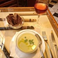 Soup, rosé wine & brown bread at La Cereria in Barcelona