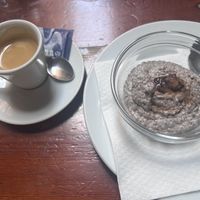Chia pudding + an espresso  at La Cereria in Barcelona
