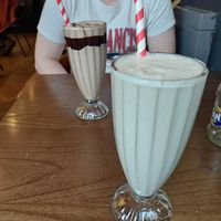 Vegan chocolate milkshake and vegan vanilla milkshake at Bread Meats Bread - North Bridge in Edinburgh