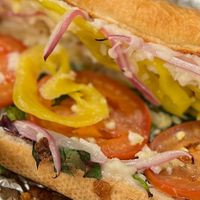 Mediterranean Veggie Sandwich with no feta and sliced provolone. sub vegan cheese at Pizza Donisi in Louisville