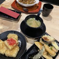 katsu curry, miso soup, tempura veg, japanese fried tofu  at Bento in Leeds