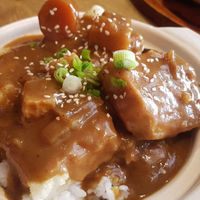Baked tofu katsu curry with rice at Bento in Leeds
