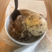 Vegan cookies and cream ice cream and vegan cookie dough  at The Crazy Mason Milkshake Bar in Myrtle Beach