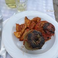 Gemista (stuffed tomato and pepper with rice)  at Annita Ydra in Idra