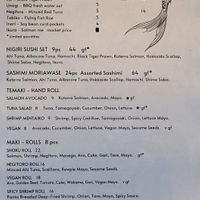 V= vegan, v*= can be made vegan at Shoku Izakaya in Banff