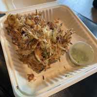 Vegetable tempura fritter  at Shoku Izakaya in Banff
