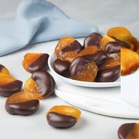 Gluten Free, Dairy Free Dark Chocolate Dipped Apricots at Chamberlains Chocolate Factory and Cafe in Roswell