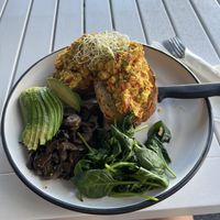 Healthy brekkie, swap to vegan scamble  at The Deck Bar in Darwin