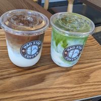 🧊🍵 Iced Matcha Latte - with Oat milk (880¥ | 5.8$)
           
🧊☕ Iced Caramel Latte - with Oat milk (880¥ | 5.8$) at Haostay Coffee in Fujikawaguchiko