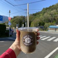 Iced hojicha with oat milkk  at Haostay Coffee in Fujikawaguchiko