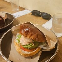 Veggie burger with whole avocado instead of meat patties. So fresh and delicious at Bakery Lamp  in Himeji