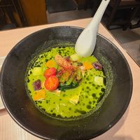 Matcha soy milk ramen at Yoroiya Ramen in Tokyo