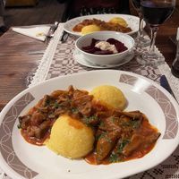 Polenta and mushroom stew  at Sergiana in Brasov