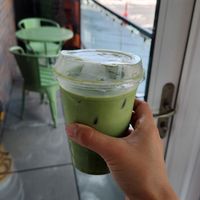 Iced Oat Milk Matcha Latte at Kinship Coffee Roasters in Astoria