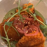 Buckwheat & sweet potato "dumplings" on chervil creamm  at La Belle Verte in Toulouse