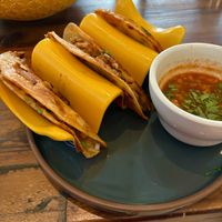 Birria tacos (this was a small portion, probably would order as an appetizer instead of a main)  at The Ginger Mule in Houston