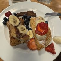 Half French Toast and Half Pancakes for brunchh  at Candle in New York City