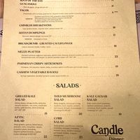 Menu: starters & salads  at Candle in New York City