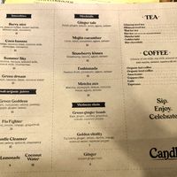 Menu: one side of drinks    at Candle in New York City