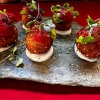 Watermelon crunchies with lime sauce and rice at Tribu de Fuego in Bogota