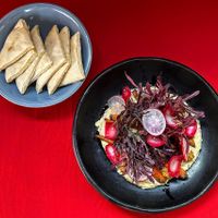 Hummus with pita at Tribu de Fuego in Bogota