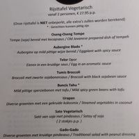 Vegetarian rijsttafel menu. Can be made vegan without the one egg dish. at Restaurant Candi Borobudur in Bussum