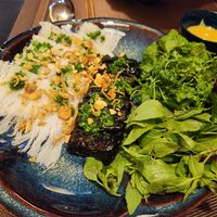 Southern styled rice vermicelli and fried leaf wrap bánh hỏi chả lá lốt (xương sông) at Green Inn - Nhà hàng thuần chay in Hanoi