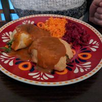 Indian dumplings with paprika sauce at Karrotka in Torun