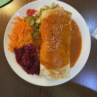 Vegan burrito with pepper sauce  at Karrotka in Torun