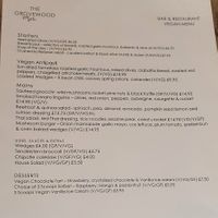 Vegan Menu at The Grovewood Restaurant & Bar in Malvern