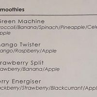 Smoothie menu - be sure to mention if vegan at The Grovewood Restaurant & Bar in Malvern