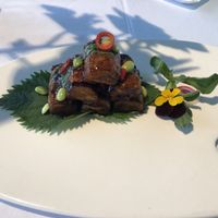 Caramelised aubergines with a mushroom coating  at King's Joy 京兆尹 in Beijing