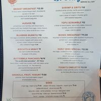Menu at Ria's Bluebird in Atlanta